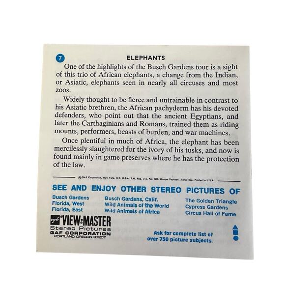 GAF View Master A979 Busch Gardens Zoological Tampa Florida GAF 3 Reels Booklet - Picture 5 of 10
